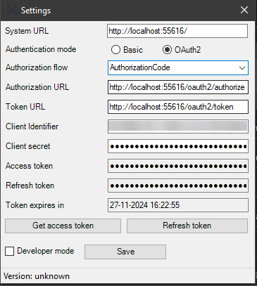 Settings screen oauth2